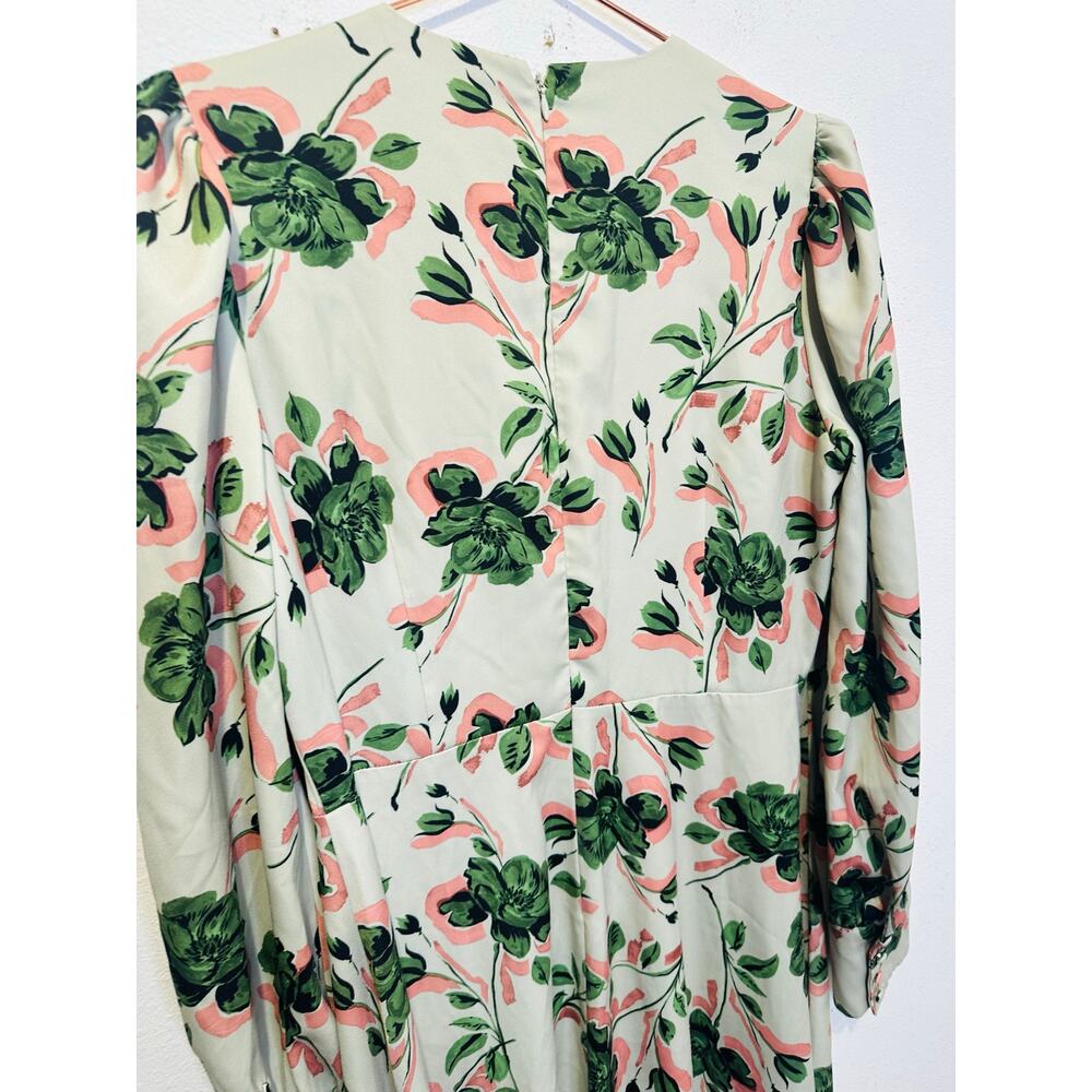 ALEXIA ADMOR Off-White Green Floral Sophie Cinched Waist Flowy Dress size 10 - Picture 15 of 16